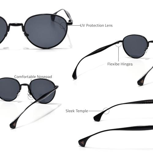 Image of Voyage Round Polarized Sunglasses for Men & Women (Black Lens | Black Frame - MG7609)