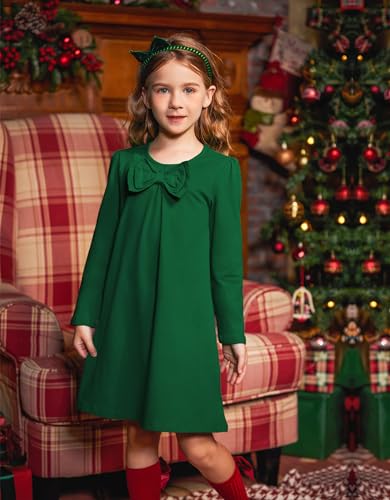 Arshiner Girls Dress Long Sleeve Solid Tunic Dress for Girls with Big Bow Tie2