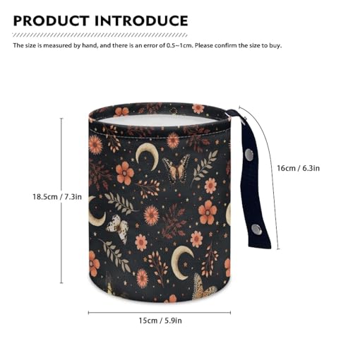 Image of Renewold Floral Butterflies Moon Car Trash Organizer Hanging Garbage Bag with Adjustable Button Straps Trash Bin for Car Automotive Interior Accessories Outdoor Indoor Multipurpose Storage Bag