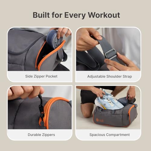 Image of Cult Unisex Foldable Duffle Bag 25L - Lightweight, Water-Repellent & Durable Gym and Travel Bag with Adjustable Shoulder Strap, Side Pocket & Strong Zippers - Grey