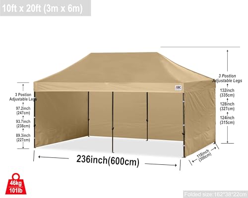 Image of ABCCANOPY Heavy Duty Easy Pop up Canopy Tent with Sidewalls 10x20,Beige