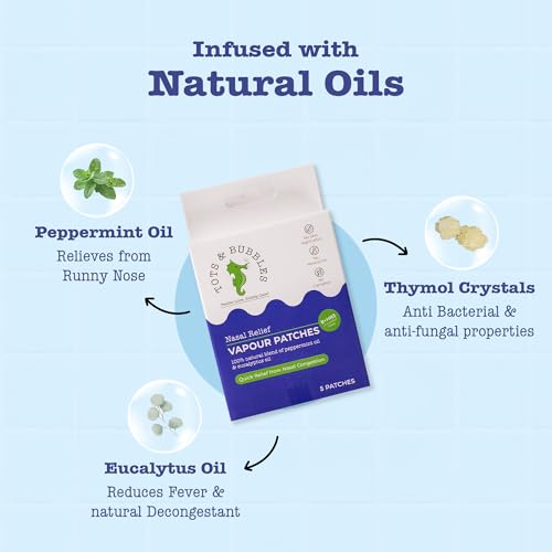 Image of Tots & Bubbles Natural Vapour Patches for Babies & Kids | Eucalyptus, Peppermint & Thymol | Camphor-Free, Up to 8 Hrs Relief from Cold & Nasal Congestion (Pack of 1)