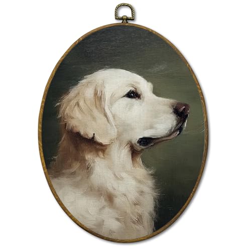 Mcehtle Vintage White Golden Retriever Wall Art Decor, Moody Rustic