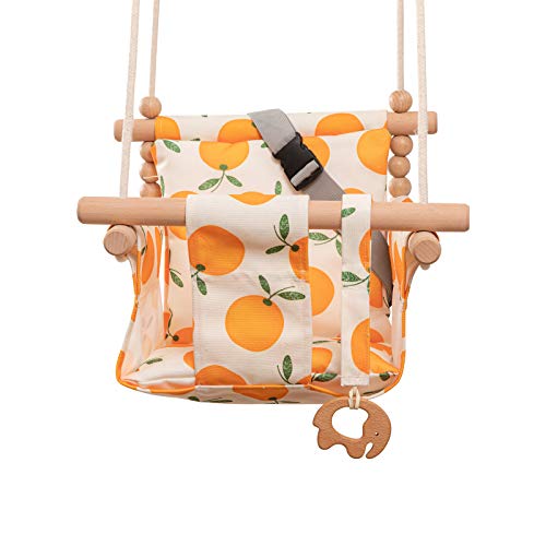 Image of Canvas Baby Swing Seat Chair Indoor Outdoor Hanging Swing Seat for Baby with Soft Cushion/Safety Belt/Mounting Hardware,Orange