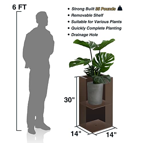 Wallowa Metallic Heavy Tall Outdoor/Indoor Planter Box, Rectangular, 14”Lx14”Wx30”H, ‎35Lbs/Pc, Espresso, Set Of 2 #TOP6
