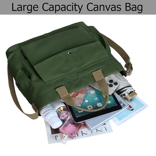 Image of Canvas Messenger Tote Bag Large Hobo Crossbody Bag with Multiple Pockets Casual Shoulder Handbag for Women and Men