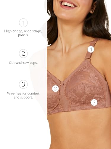 Image of Triumph International Doreen Bra For Women Non Wired Non Padded Wireless Bra Full Coverage Raschel Lace Lingerie Classic High Center Bridge Support Wide Straps Big Cup Bra for Larger Busts Pack Of 1