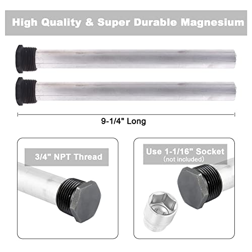Image of 2 Pack RV Water Heater Anode Rod - 9.25 inch L x 3 /4 inch NPT, Replacement Part for Suburban Water Heater 232767