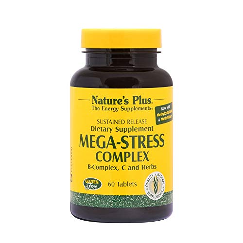 NaturesPlus Mega-Stress Complex, Sustained Release - 60 Vegetarian Tablets - B Complex, Vitamin C Stress Relief Supplement, Chamomile & Herbs for Natural Calm - Gluten-Free - 60 Servings