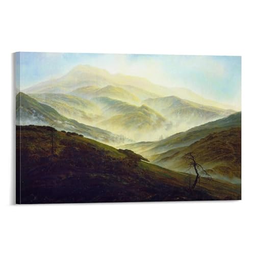 Impression sur toile décoration murale avec cadre paysage de montagne brumeux 20 x 30 cm
