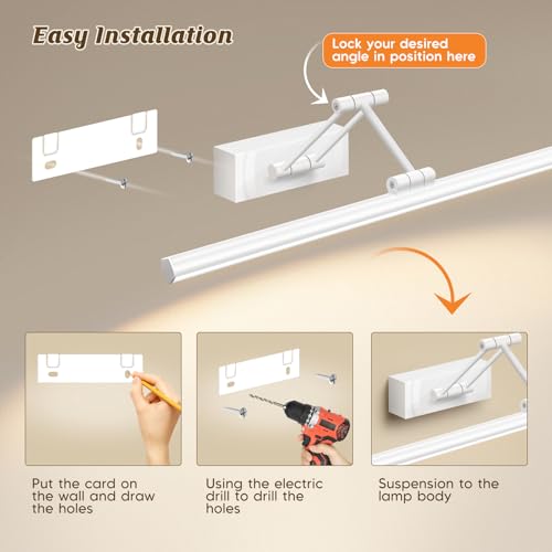 Image of White Picture Light Natural Light Spectrum CRI 97+ with Remote Control, 16 Inches, Battery Operated, 3000-6000K, Cordless Art Wall Sconce