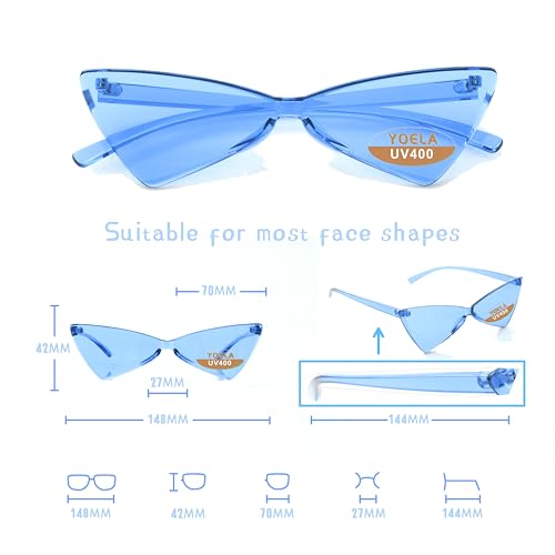 Yoela Lunettes de soleil triangulaires épaisses sans monture monobloc colorées transparentes pour homme et femme Bleu Triangle – vue 3