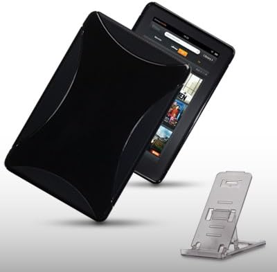 AMAZON KINDLE FIRE TABLET TPU GEL CASE WITH DESK STAND BY CELLAPOD CASES SOLID BLACK