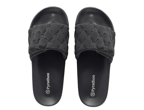 Pyrathon Womens Slides Sandals Slippers with Hook and Loop, Black, 7 UK