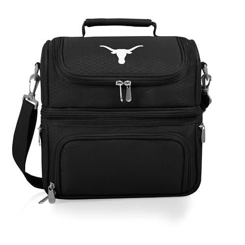 PICNIC TIME NCAA Texas Longhorns Pranzo Lunch Bag, Insulated Lunch Box with Picnic Set, Lunch Cooler Bag, (Black)