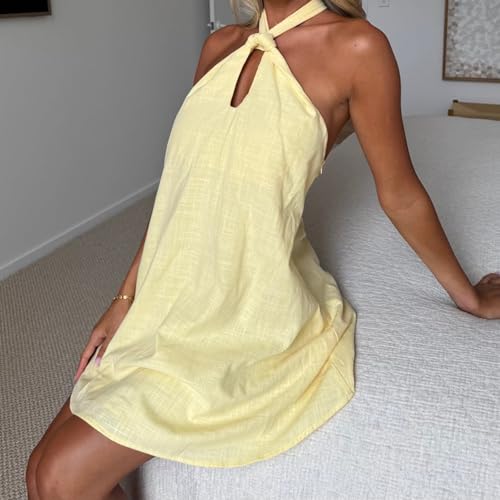 Image of Women Boho Floral Mini Cami Dress Spaghetti Strap Backless Flowy Sling Dress Cute Graphic Summer Holiday Sundress