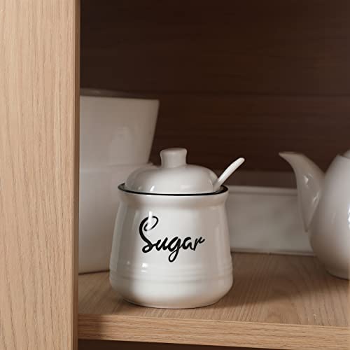 Haotop Farmhouse Porcelain Sugar Bowl With Lid And Spoon 12Oz,Easy To Clean (White) #TOP5