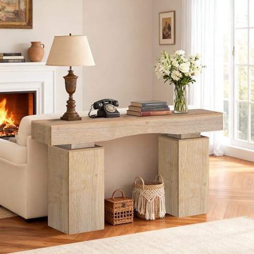 Image of Sonharlar 63 Inch Long Entryway Table Bold, Wooden Console Table with Socket Farmhouse Sofa Table for Entrance, Hallway, Living Room, Behind Couch(Oak Brown)