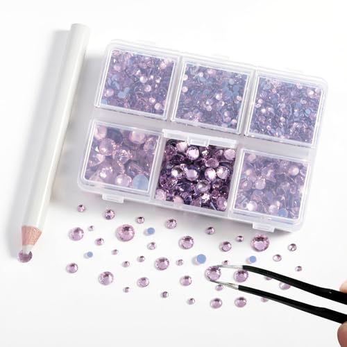 Image of BEADSLAND Hotfix Rhinestones, 4000 PCS Pink Rhinestones for Clothes Crafts Mixed 6 Sizes with Wax Pencil and Tweezers Kit, SS6-SS30, Light Pink