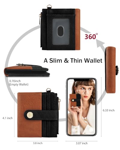 Image of Wristlet Wallets for Women,Keychain Wallet RFID Small Wallet (Brown&Black)