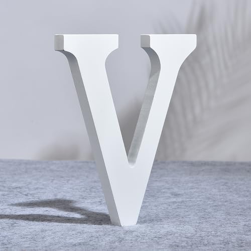 AOOLADA 10 Inch Wooden Letter V for Wall Decor, Large White Wood Standing Letters for DIY Crafts and Wedding Birthday Party Decoration, Paintable Stand Up Alphabet Letters