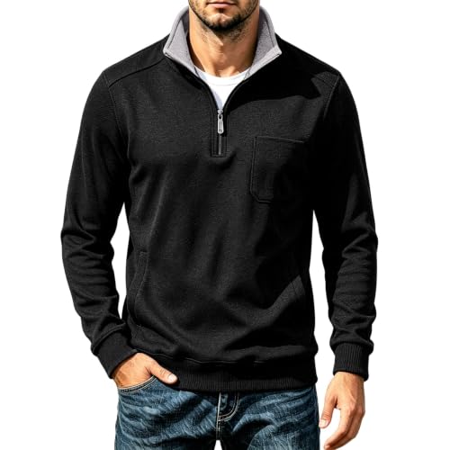 Mens Long Sleeve Shirt Fleece Lined Textured Trendy Quarter Zip Pullover - image 1