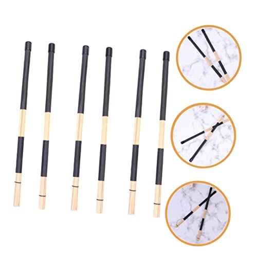FAVOMOTO Baquetas de bambú con mango de plástico, juego de 3 pares de escobillas para batería color negro miniatura 3