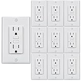 PROCURU 10-Pack 15A Tamper Resistant, Self Test GFCI Outlet with LED Indicator, Wall Plates Included