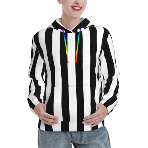 Sweat à capuche pour femmes à rayures noir et blanc coupe casual