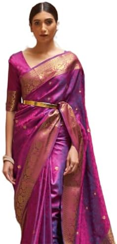 SWORNOF Womens Kanjivaram Banarasi Silk Saree Patola saree with Unstitched blouse piece free