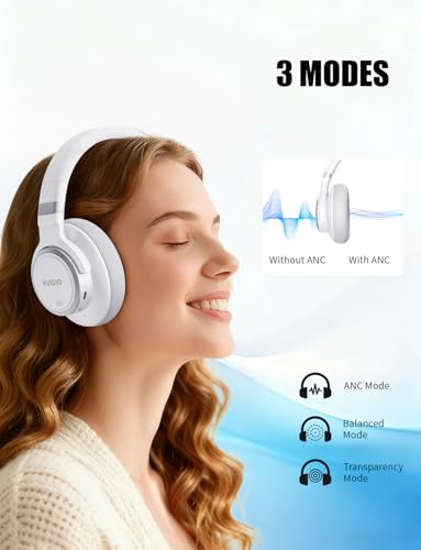 Image of KVIDIO Hybrid Active Noise Cancelling Headphones, Wireless Bluetooth Headphones Over Ear with Mic, 70H Playtime, Transparency Mode, Hi-Fi Stereo Sound, Deep Bass Headsets for Phone PC Travel Home