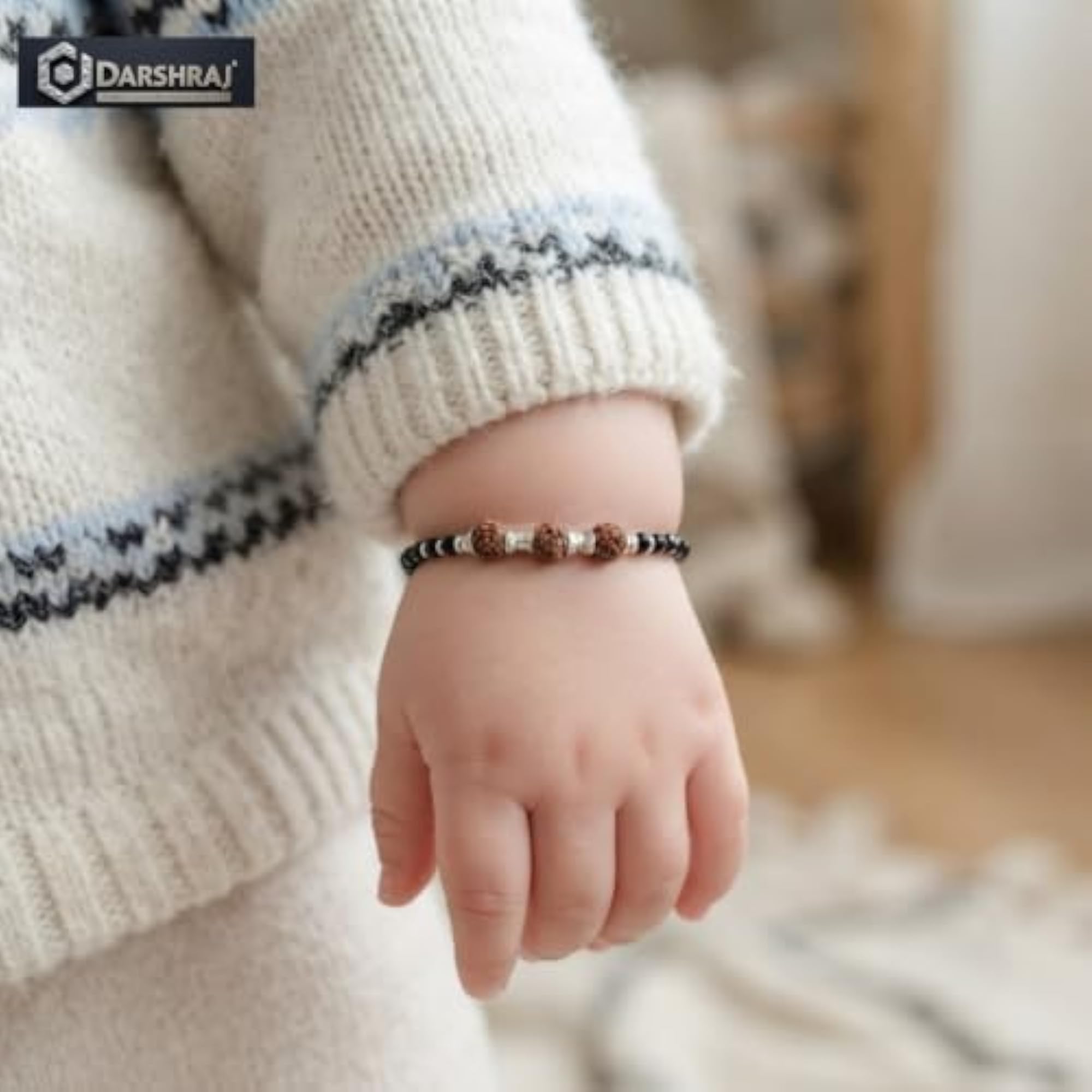 925 Sterling Silver Baby Bracelet with Rudraksha Beads