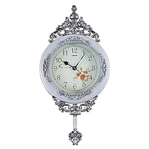 SHISEDECO Elegant, Traditional, Decorative, Hand Painted Modern Grandfather Wall Clock Fancy Ethnic Luxury Handmade Decoration, Swinging Pendulum for New Room or Office. Large. 29.5 Inch. (White)