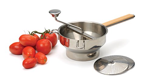 RSVP International Endurance (FDML) Food Mill, Stainless Steel w/ Wood Handle | For Mashing, Straining & Grating Fruits & Vegetables | Easy to Clean | Applesauce, Tomato Sauce, Mashed Potatoes