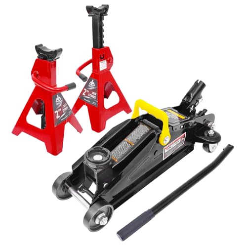 2T Hydraulic Floor Jack Combo with Two Jack Stands, 4000 lbs Capacity Trolley Service Jack Combo Red and Black