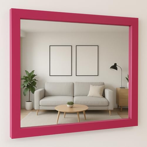 Image of Frame it by Lesley Modern Fuchsia (Pink) Framed Wall Mirror – Bold Contemporary Design for Home, Hallway, Bathroom or Bedroom – Multiple Handmade
