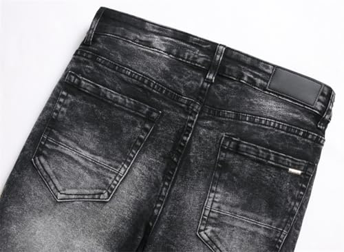 Kdtoll Herren Jeans, Y2K Slim Fit Stretch Hose mit Pentagramm-Design, Zerrissene Destroyed Jeanshose im Hip Hop Cowboy Style, Regular Straight Fit, Modisch und Vielseitig für Streetwear
