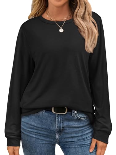 ATHMILE Fall Long Sleeve Shirts for Women Fashion Oversized Tees Casual Business Tops Loose Fit Solid Basic Outfits 2025
