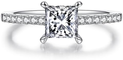 JIHANNA 1ct Princess Cut Moissanite Rings for Women, D Color VVS1 Clarity Lab Grown Moissanite Pave Set Side-Stone Princess Cut Moissanite Engagement Ring