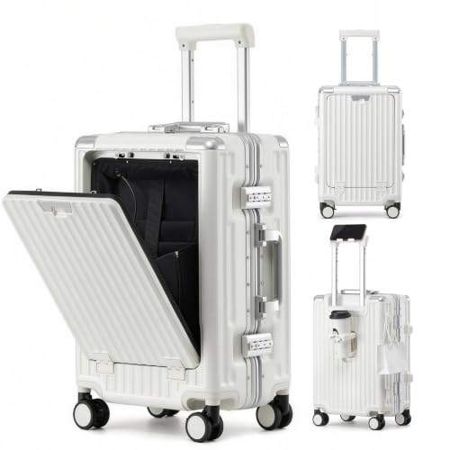 Image of 20 Inch Carry on Luggage with Spinner Wheels,Aluminum Frame Zipperless Checked Travel suitcase for Shout Business Women Men (White, 20in carry-on Aluminum Frame)