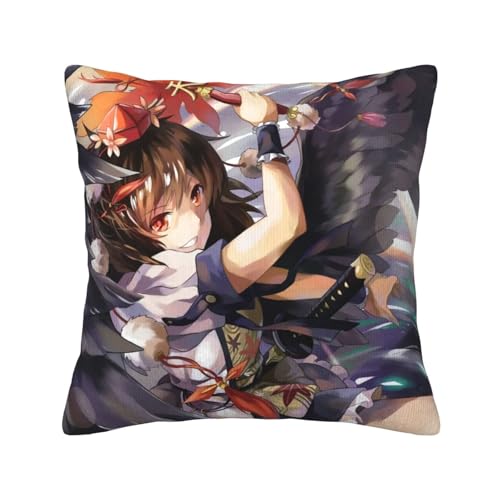 東方 射命丸 文(しゃめいまる あや) クッションカバー 座布団カバー 抱き枕カバー 枕カバー 正方形 両面印刷 コーデュロイ 柔らかい 通気性 毛玉になりにくい 隠しファスナー式 アニメ 家の装飾 寝室の装飾 春 夏 秋 冬 Pillow Include