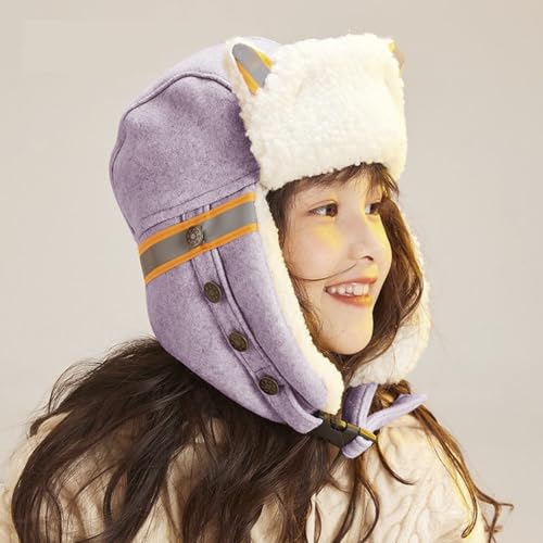 PURFUN Kids Reflective Trapper Hat Cute Cat Ear Fleece Earflap Cap Full Hood Hat Windproof Cycling Ski Cap for 5-10 Yrs3