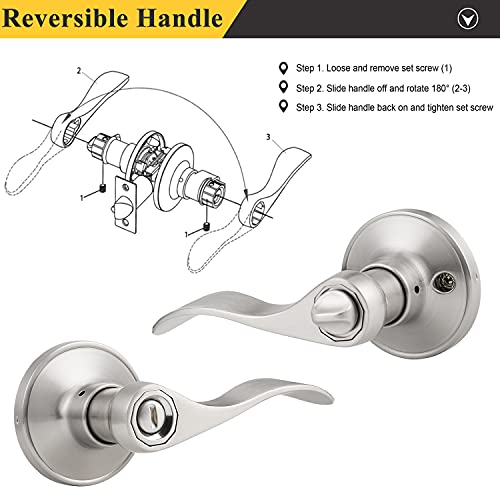 Probrico Left/Right Handed Door Lever Handle Privacy Locket Bed/Bath Knob, Satin Nickel Finish #TOP3