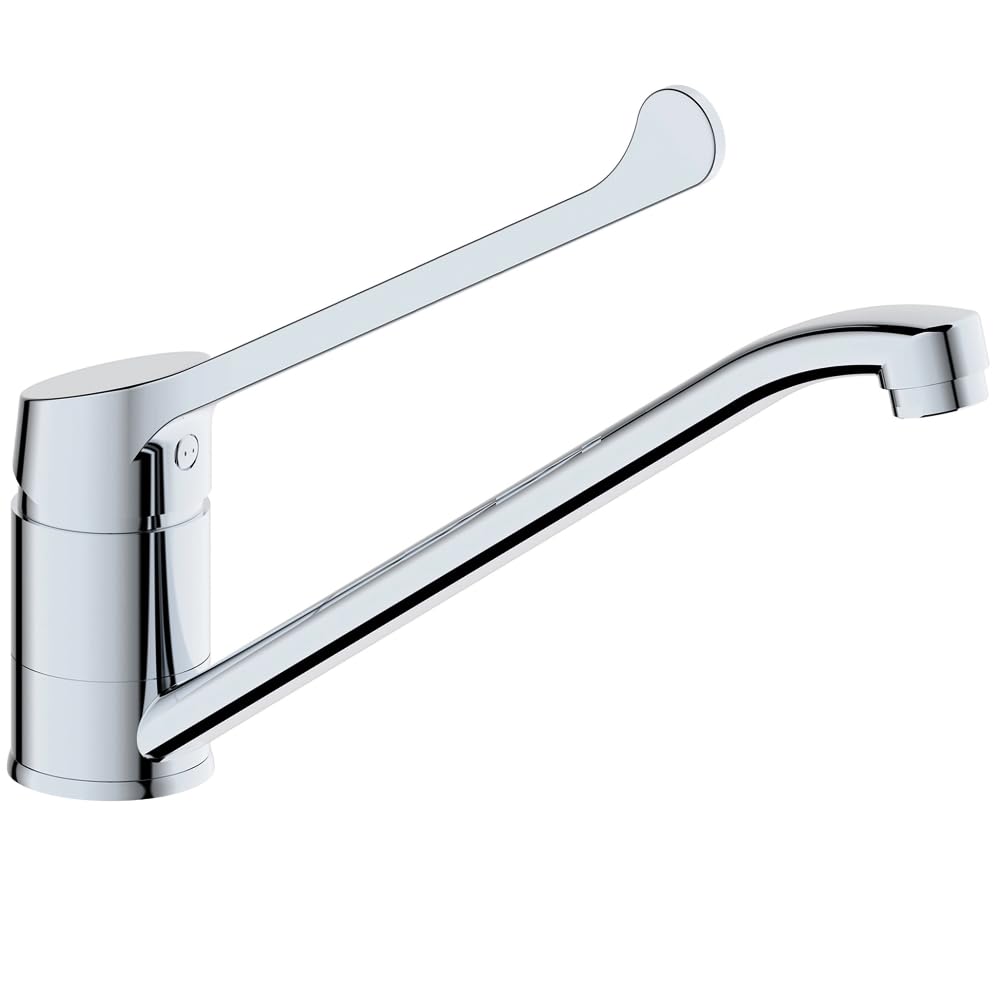 Schläfer 510164014 - Rubinetto per Lavello leva lunga Cromo, Miscelatore Cucina leva clinica con Comando a Gomito Timeless, Beccuccio Girevole a 360°, Connettori G 3/8 Pollici