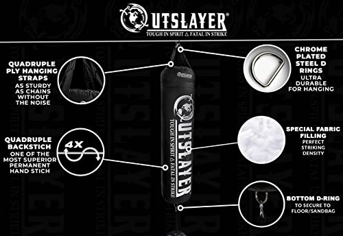 Outslayer Filled Punching Bag Boxing Training Practice MMA Heavy Bag 100 Pound Made in USA (Black/Red, with D-Ring) - Thumbnail 7