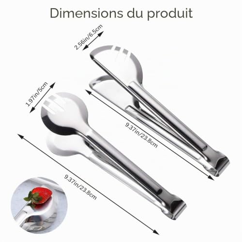 Pince de service en acier inoxydable 6 pièces, PUDSIRN 9 pouces pinces de service alimentaire apéritif buffet pinces fourchette, pour le service, la cuisine, la salade, le barbecue, le gâteau, le pain – vue 2