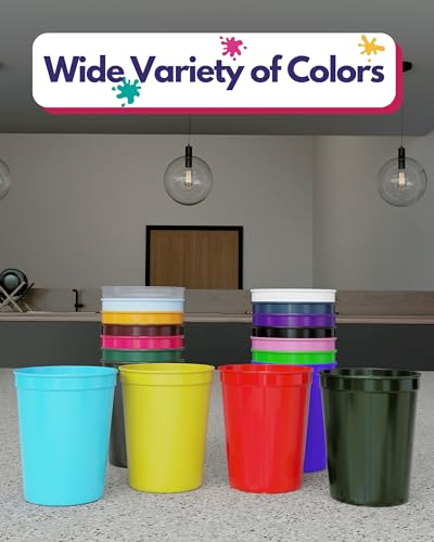 image for PartyPrints 10 Pack 32 oz White Blank Plastic Cups, Colored Plastic Dr