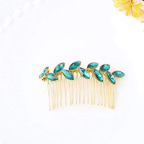 Jovono Bride Wedding Hair Comb Bridal Headpieces with Green Rhinestone for Women and Girls (Gold)