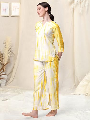 Image of MIRCHI FASHION Pure Cotton Cord Set | Shibori Printed Short Kurti with Palazzo Pant | Ethnic Co-ord Set for Women | Summer Office Wear