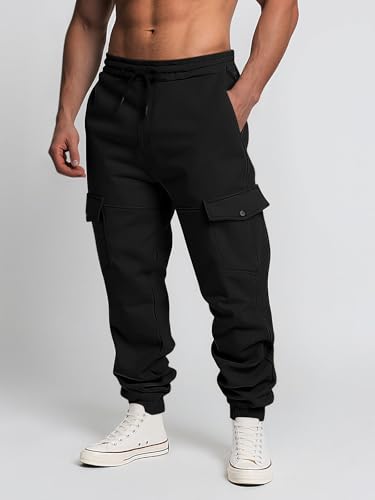 Mens Fleece Sweatpants Elastic Waist Cargo Pants Athletic Joggers Trousers with Multi Pockets3